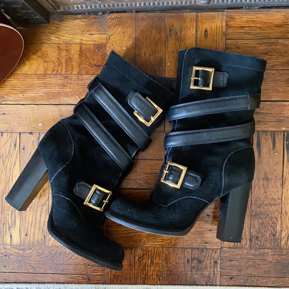 Tory Burch Black Suede Leather Jaden Mid Boot